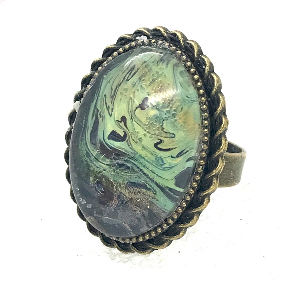 Handmade oval dome ring adjustable bronze color NSR